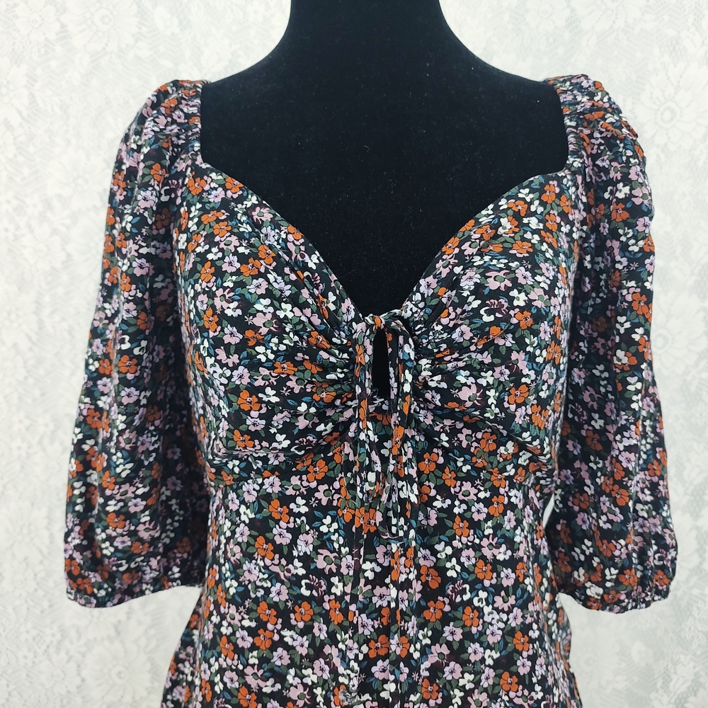 Wild Fable Floral Print Tie Front Puff Sleeve Mini Dress